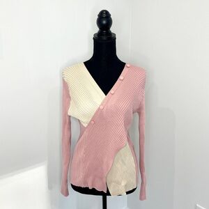 Fashion Classic Collection Cream & Pink V-Neck Sweater